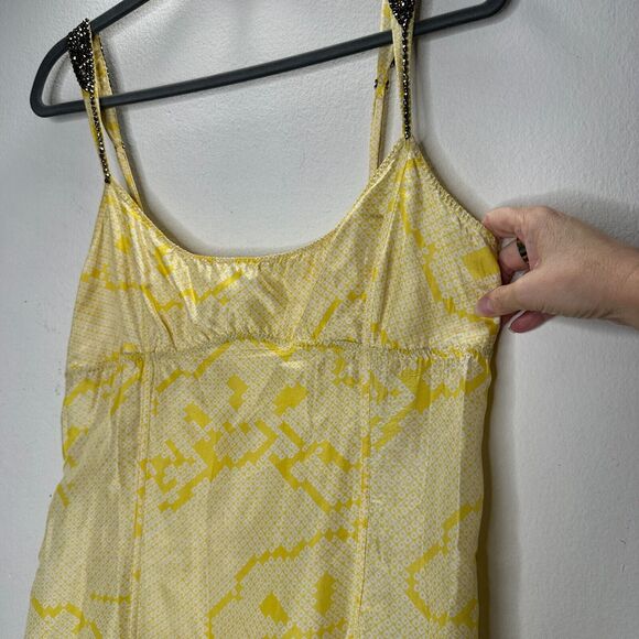 YA-YA 100% Silk Yellow Snake Print Round Neck Amber Beaded Straps Slip Maxi S - Picture 6 of 13
